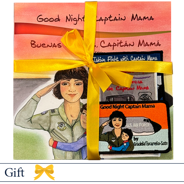 Captain Mama gift pack includes one copy of three paperbacks, one patch for each book, and tied with one reusable yellow ribbon.
