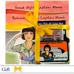 Captain Mama gift pack includes one copy of three paperbacks, one patch for each book, and tied with one reusable yellow ribbon.